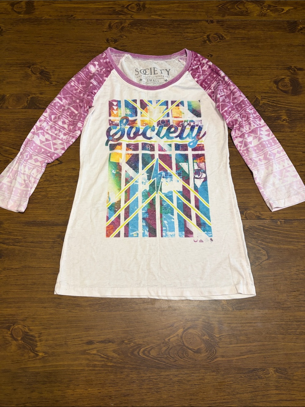 Society Clothing California Graphic Raglan 3/4 Sleeve Tee Small